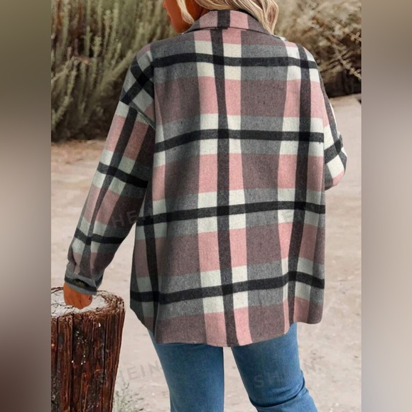 SHEIN LUNE Plus Size Plaid Pattern Flap Pocket Casual Light Jacket, Shacket NEW! - Picture 2 of 4